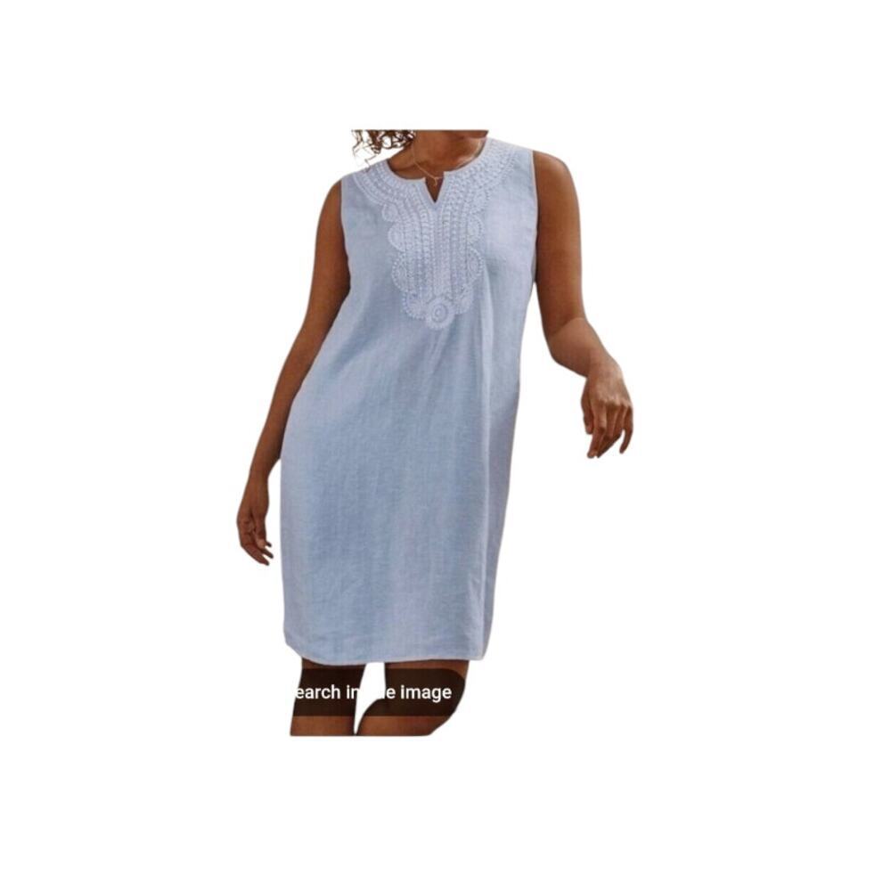 J. Jill Love Linen mini dress sz large Petite beaded boho sleeveless coastal